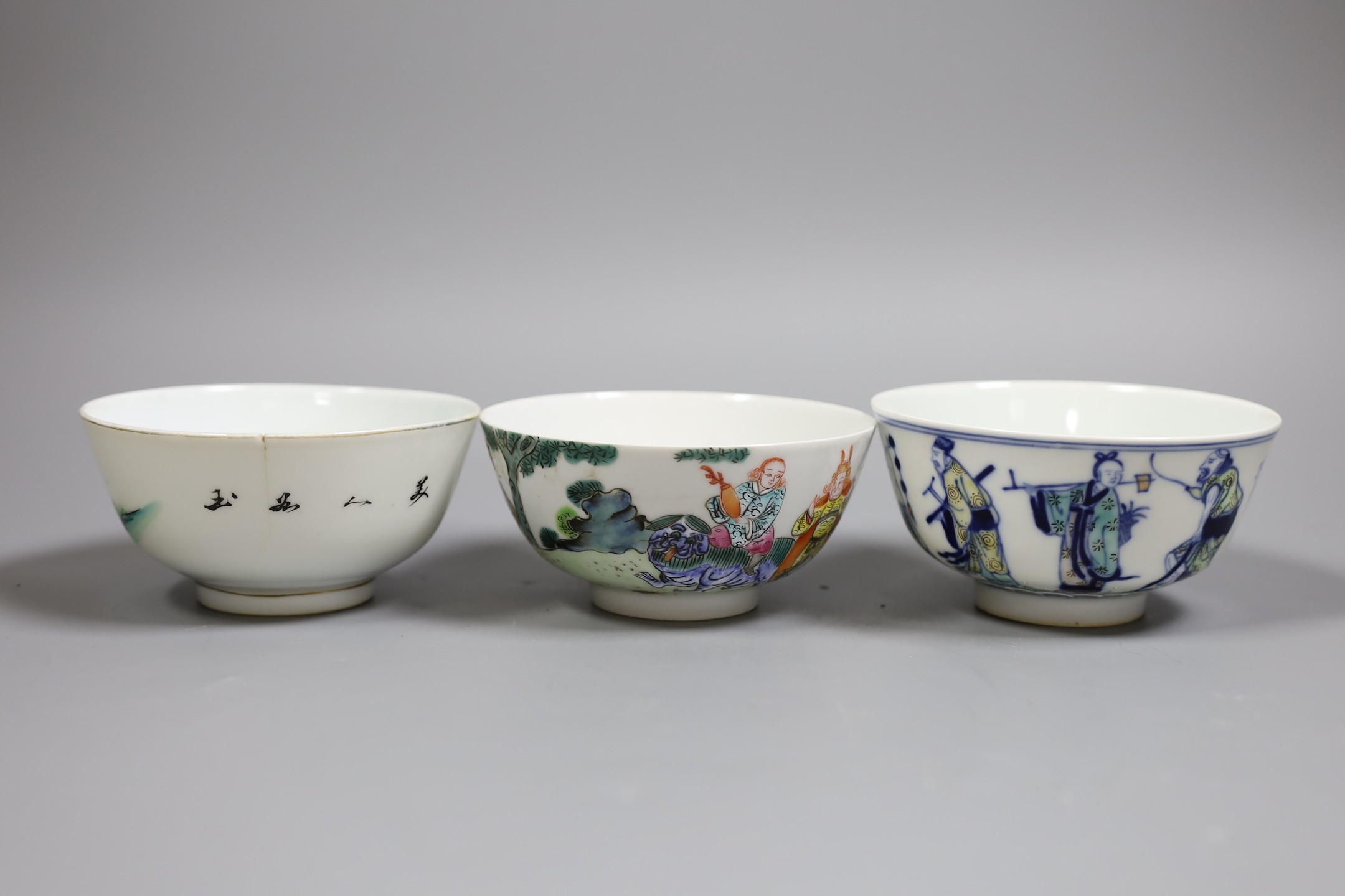 Three Chinese enamelled porcelain bowls, tallest 5.5 cms high